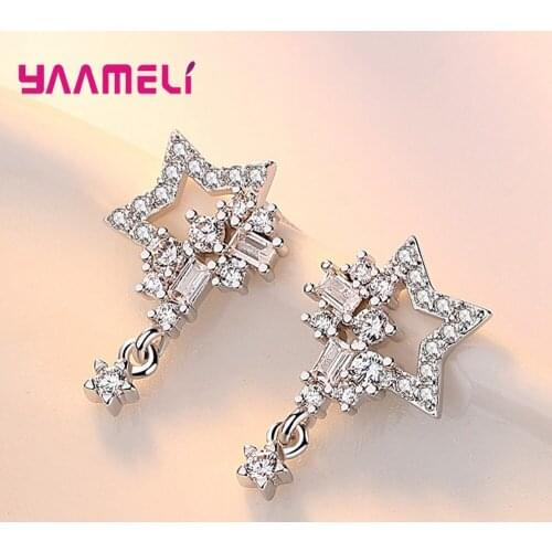 S925 Earrings for Women Statement Geometric Crystal Star 925 Sterling Silver Metal Pendant Earrings Trend Fashion Jewelry