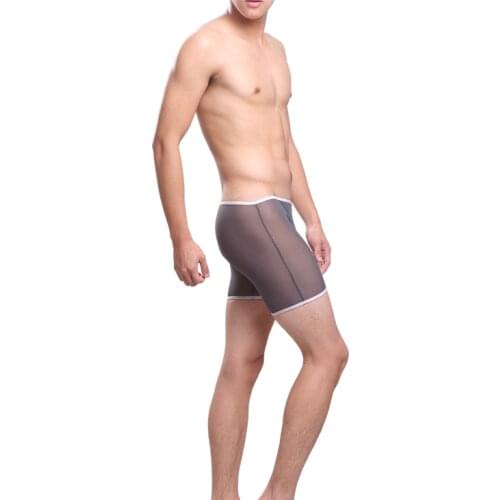 Sexy Men Underwear Transparent Boxer Shorts Man Solid Breathable Mesh Panties Male Mid-waist U Convex Pouch Underpants Cuecas