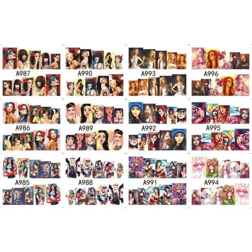 UPRETTEGO 12 PACKS / LOT NAIL ART BEAUTY WATER DECAL SLIDER NAIL FULL COVER LADY COMIC GIRL ELF FIGHTER A985-996