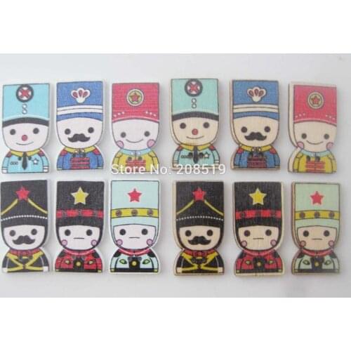 WBNGVE Fashion Buttons wood printing Soldier shape Mix 120pcs DIY handicrafts sewing accessories