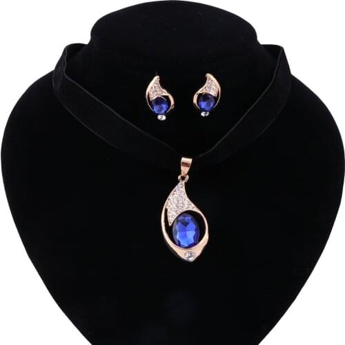 African Beads Jewelry Sets For Women Wedding Bridal Gold Color Crystal Earrings Flannel Necklace Dress Accessories 5 Colors