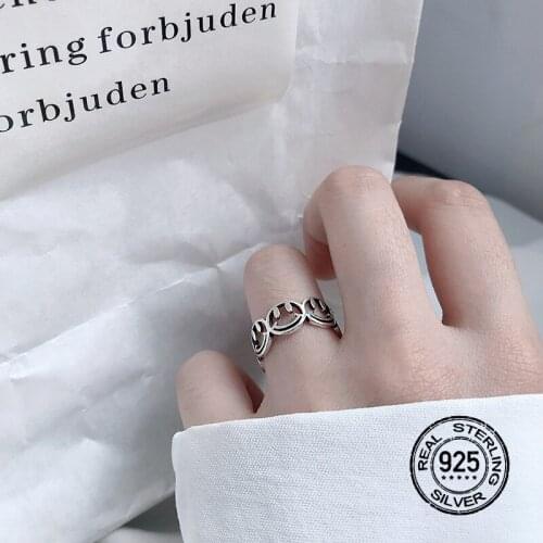 S925 Silver Rings For Women Opening Adjustable Smiley Face Retro Punk Simple Design Fashion Men Jewelry INEFFA Girlfriend Gifts