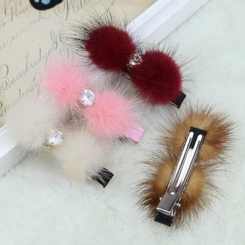 10 pcs/lot, Sparkling Czech Crystal Mink Fur Ball Hair Clip