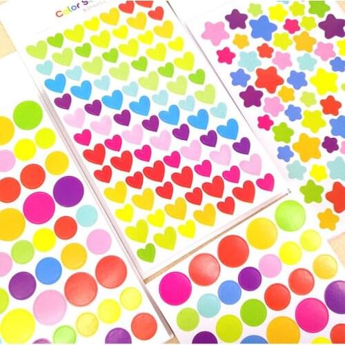 18/6 Sheets Colorful Kids Stickers Hearts Strar Dots Stickers Scrapbooking Diary Photo Album Decoration Tools Girls Boys Gift