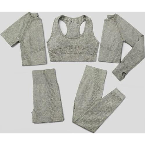 2/3/5pcs Tracksuit Women Yoga Set Seamless Workout Sportswear Gym Clothing Fitness High Waist Leggings Crop Top Suit Female