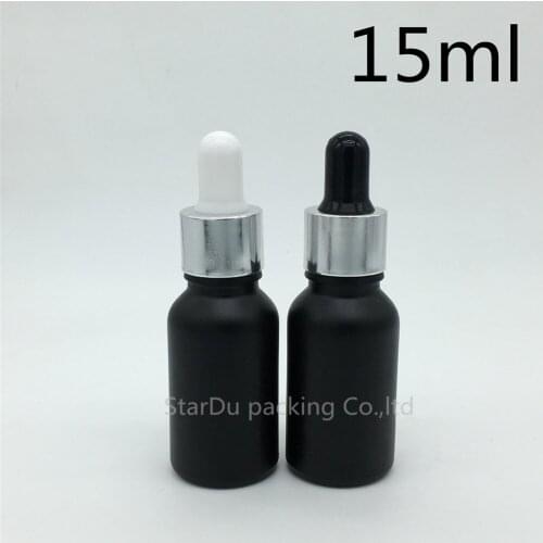 240pcs 15ml black frosted glass essential oil bottle with shiny silver ring dropper glass perfume bottle