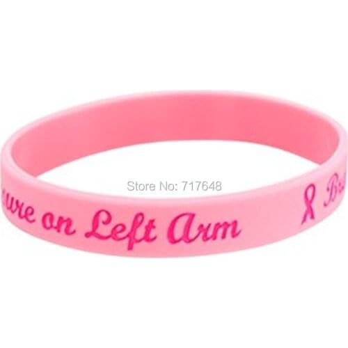 300pcs Breast Cancer Awareness No Needle or Blood Pressure on Left right wristband silicone bracelets free shipping by FEDEX
