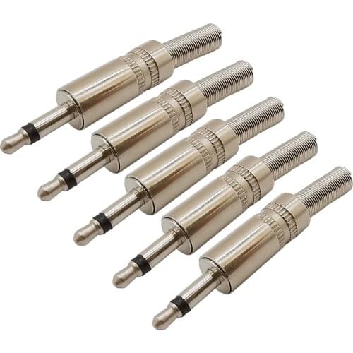 5Pcs Metal 3.5mm Male Plug Mono Audio Connector 3.5 mm Headphone Cable Extension Jack Plugs Solder DIY Adapter with Spring Tail