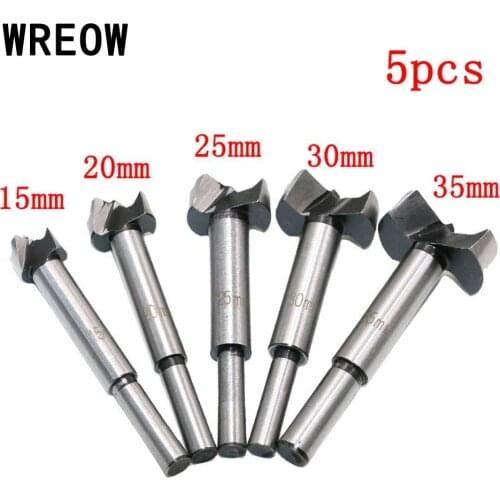5pc Woodworking Drill Auger Carbon Steel Cutter Bit Set Hole Saw Cutter Hinge Flat Drilling Round Shank Hinge Boring Wood Tools