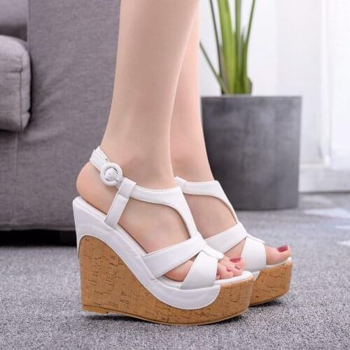 Platform Peep Toe Wedges Sandals High Heel Black Out-cuts Wedges Sandals Women Shoes Bohemia Sandals
