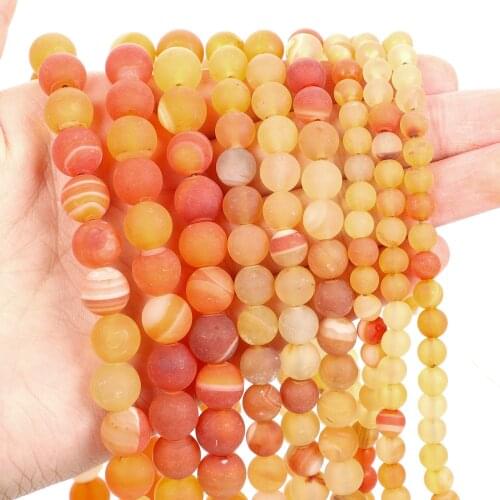 Natural Stone Beads Frosted Yellow Striped Agate Loose Beads for Jewelry Making Needlework DIY Bracelet Strand 4-12 MM