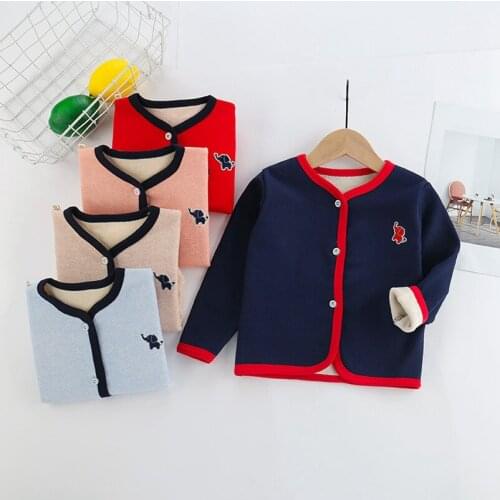 Children Fleece Kids Blouses Tops Baby Boy Girl Solid Cartoon Warm Tops Button Thick Underwear Full Sleeve Toddler Fall Clothes