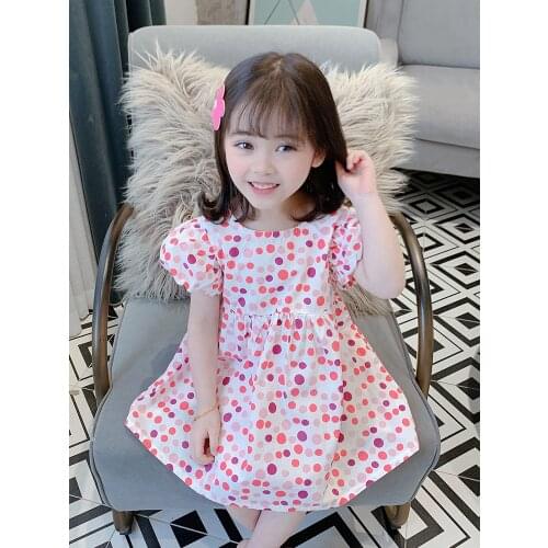 Polka Dot Fashion Summer Short Cotton Girl Dress Party Boutique Outfits Princess Floral Girls Dress Flower Robe Kids BW50DR