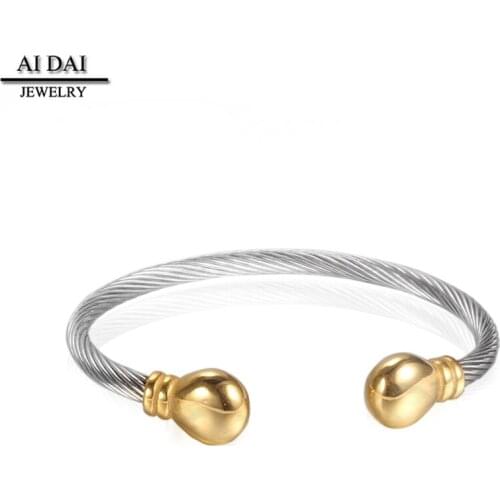 European and American minimalist style titanium steel retro cable wire twist woven round head open bracelet female