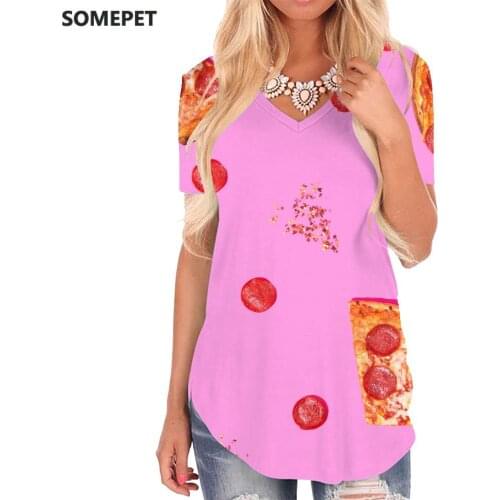 SOMEPET Pizza T Shirt Women Food Funny T shirts Painting V-neck Tshirt Creativity T-shirts 3d Womens Clothing Summer Cool