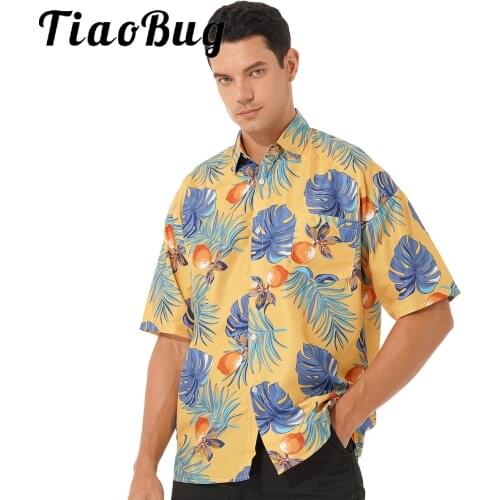 Men Shirt Summer High Quality Breathable Hawaiian Shirt Male Leaf Flower Print Beachwear T-shirt Fashion Casual Blouse Top Boys