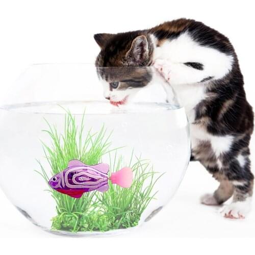 Battery-Powered Fish Cat Toy Water Activated LED Swimming Fish Toy Cat Fish Toys with Aquatic Weed & Screwdriver for Cats