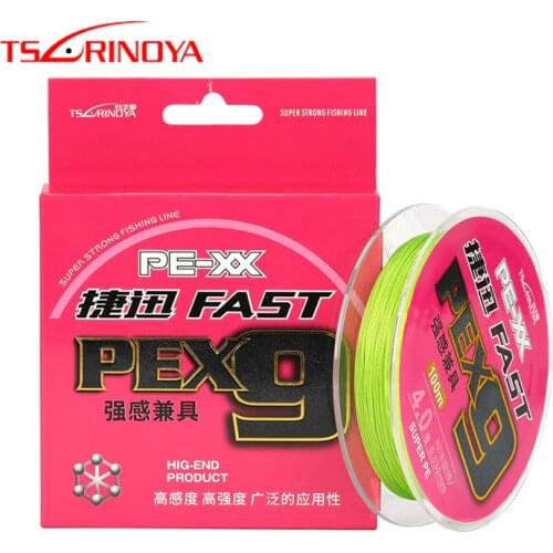 TSURINOYA NEW 9 Strands Braided PE Fishing Line FAST 100M Smooth Strong Multilament Fishing Lure Wire 20-65lb