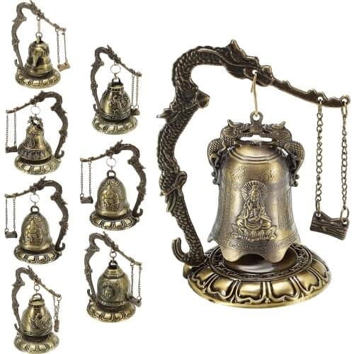 Buddhism Temple Brass Copper Dragon Bell Clock Carved Statue Lotus Buddha Buddhism Art Statue Clock Home Decorative Crafts
