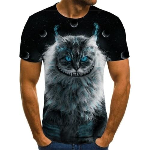 Mens 3D printed animal print T-shirts, cute patterns, kitty tops, male/female cute cat face T-shirts, funny pets, 0-neck tops