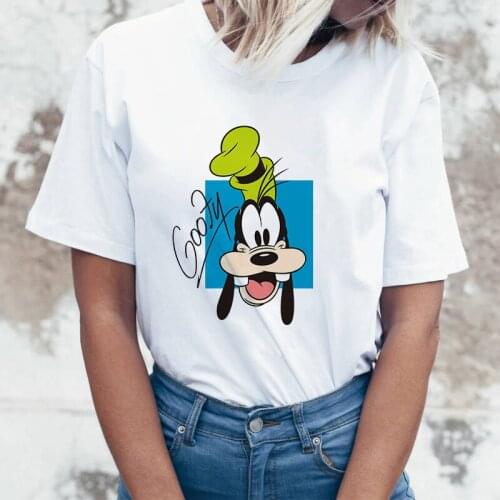 New Cartoon Disney Tees Casual Loose Tshirt Goofy T Shirt Women O-Neck Female Tops Dropship Clothing