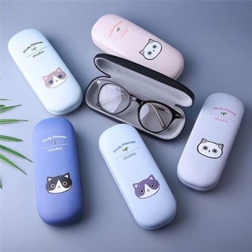 Pinksee Randomly Cute Cartoon Cat Glasses Case Unisex High Quality Hard Leather Sunglasses Box Waterproof Eyewear Protector