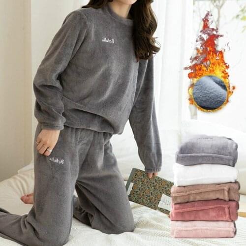 New Womens Pajama Set Warm Flannel Pajamas Sleepwear Homewear Thick Winter Velvet Female Plush Pyjamas Suit Sweatshirt Hoodies