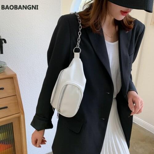 PU Chain Hip Packs Black Fanny Pack Multi-function Fashion Lady White Waist Bag Shoulder Bag Womens Belt Bum Bag