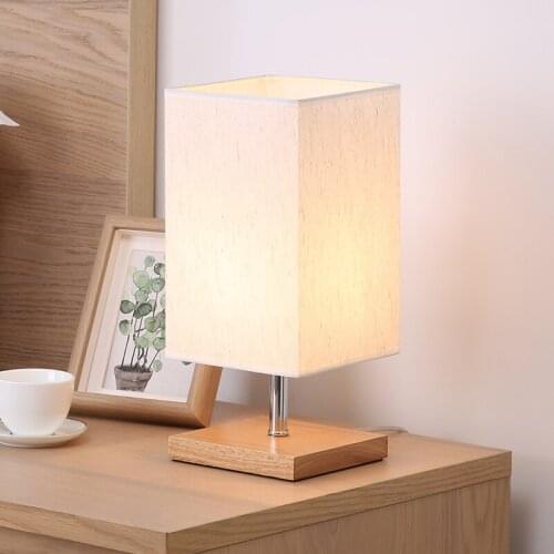 Simple Modern Table Lamp Bedroom Study Bedside Lamp Birthday Gift Night Light Decoration Wood Cloth Lampshade Home Living Room