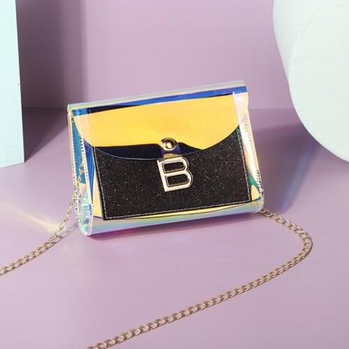 Luxury Designer Women Shoulder Bags 2021 New Laser B Buckle Chain Small Square Bag PVC Mobile Phone Coin Purse Messenger Bag