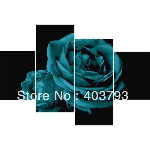 Modern Abstract Oil Painting on canvas 4P blue rose flower (no framed) free shipping
