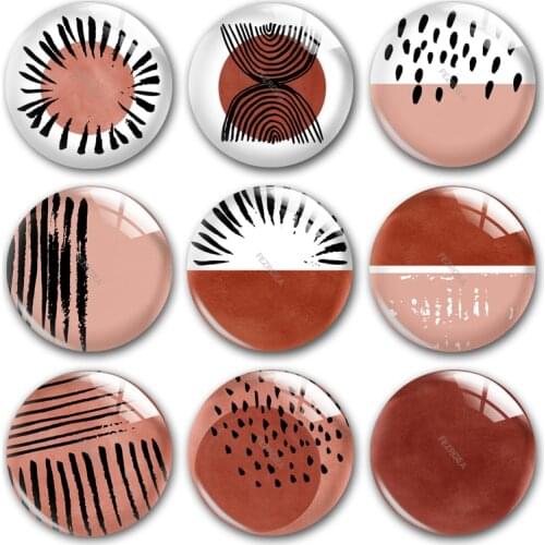 Geometric pattern glass cabochon,Brick Red pink white Digital images Round photo glass cabochon demo flat back Making findings