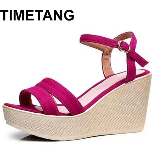 TIMETANG Big size 32-43 summer beach shoes ankle strap women sandals platform wedge shoes for ladies office 2020 black platform