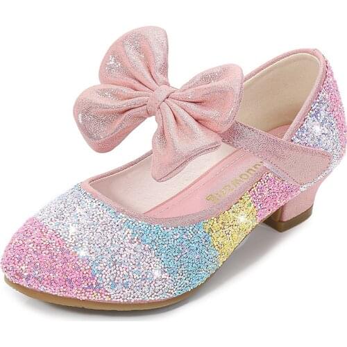 Spring Girls' Leather Shoes Princess High Heels 2021 School Performance Girls Shoes Soft Big Girls Party Wedding Crystal Shoes