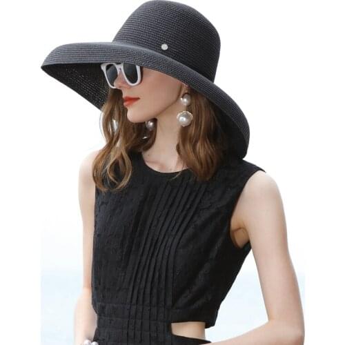 X1008 Lady Wide Brim Summer Hat British Style Foldable Sun Hats Wide Brim Dome Shopping Sun Hats Female Sun Cap Adjustable
