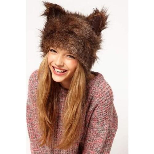 Womens Faux Fur Ear Ski Ushanka Russian Cossack Cute Christmas Halloween Hat Free Shipping 3SB041 Women Casual Warm Hat