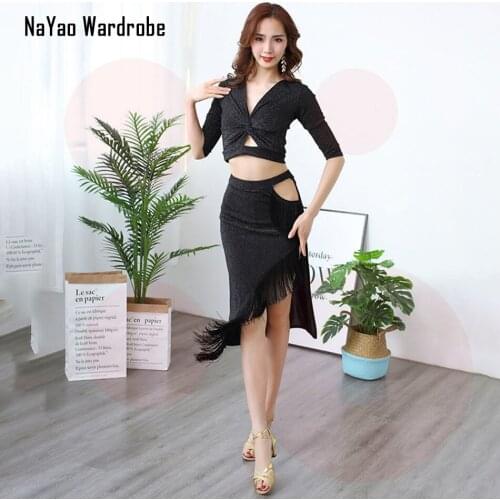 2020 New L48 Half Sleeve V Neck Sexy Latin Dance Dress Women Performance Costume Waltz Tango Latino Dancewear