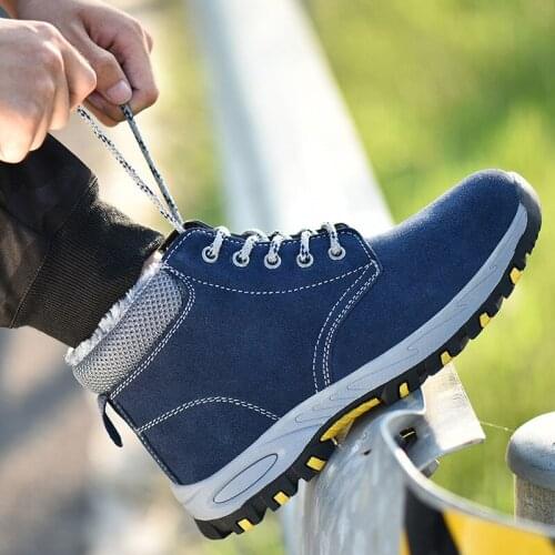 ZEEKSON Winter Plus Velvet Warm Mens Tooling Boots Cotton Shoes Mens Anti-smashing Site Safety Protective Shoes Hiking Shoes