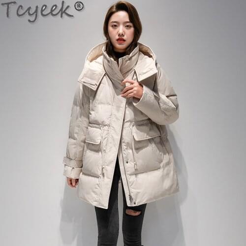 Tcyeek Winter Puffer Jacket Women White Duck Down Coat Famale Long Hooded Korean Parkas New Fashion High Quality Casacos SQQ505