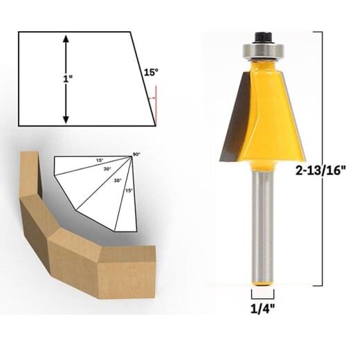 1Pcs 1/2"1/4" Shank CNC Milling Cutter Router Bits 15 Degree Angle Knife for Woodworking Inclined Cutting Wood Tool