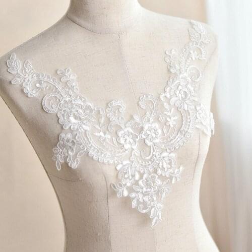 1Piece V-neckline Lace Patch Wedding Dress Show Dress Fairy Skirt Front Chest Back Handmade Diy Flower Material 33cm*17cm