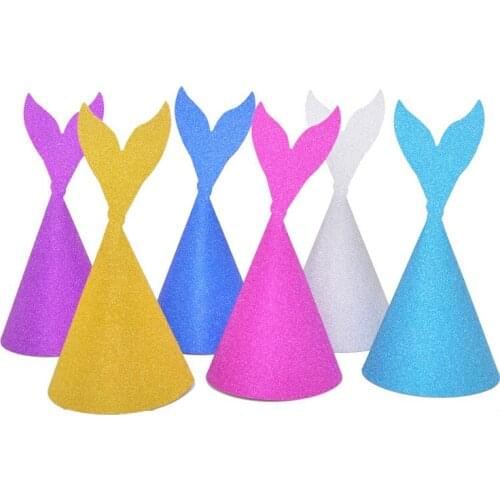 10pcs Glitter Mermaid Tail Handmade DIY Party Hats Birthday Crown for Under The Sea Themed Party Decoration Coming with Ropes