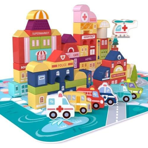 115PCS Children Building Block Traffic Toy Macarons Early Education Puzzle Characters City Geometric Shape Assembled Kids Toys