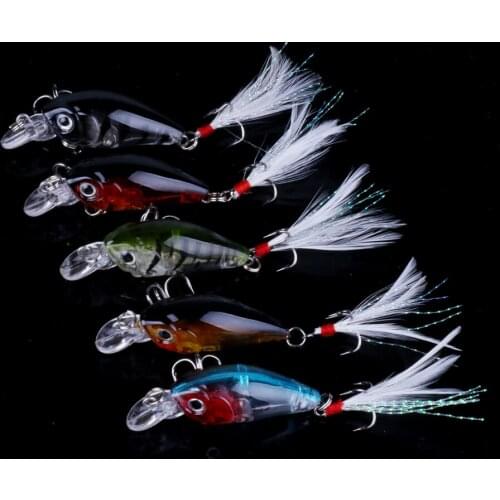 200PCS 4.5cm 4g Fishing Lures Crank Baits Mini Crankbait 3D Eyes Artificial Lure Bait with Feather Lifelike Fake Lure YUZI