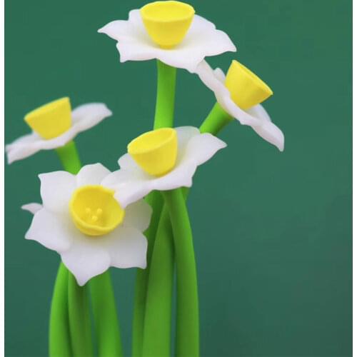 48PCS The Daffodils Full Silicone Simulation Flowers Sway Gel Pen Stationery Kawaii School Supplies