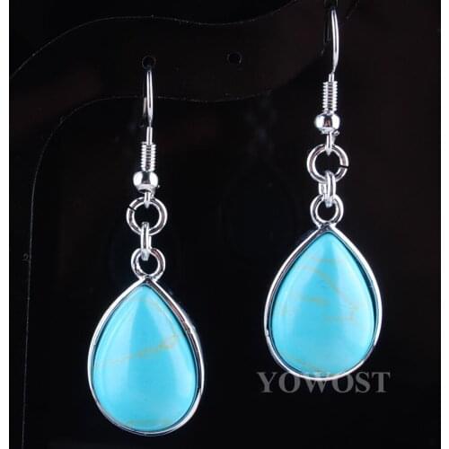 5Pairs Women Drop Earrings Natural Turquoises Gem Stone Teardrop Bead Reiki Healing Earrings Bohemian Jewelry QR3179
