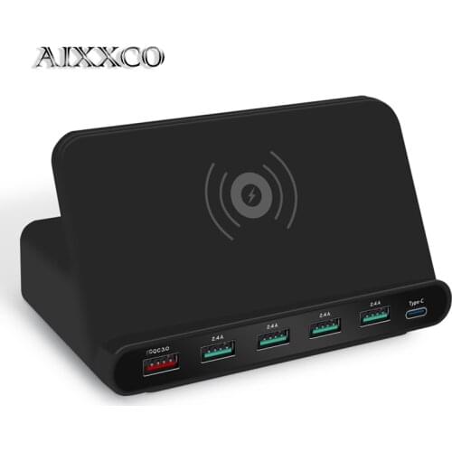 AIXXCO 2 in 1 Quick charge 3.0 usb charger with wireless charger station for iPhone 7 8 Mobile Phone Fast charger charging 5W QI