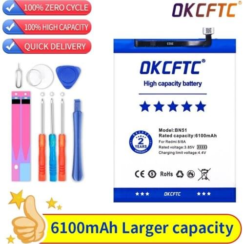 OKCFTC Original Replacement Battery 6100mAh BN51 For Xiaomi Redmi 8 Redmi 8A Redmi8 Authentic Phone Battery +Tools