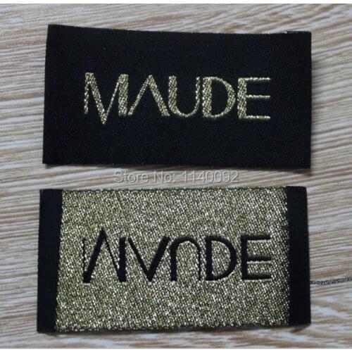 Free Shipping Customized garment woven labels with golden thread/clothing embroidered tag/brand/T-shirt labels1000 pcs a lot