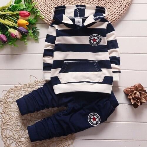 BibiCola 2021 new children boys clothing set kids clothes stripe letter 2pcs set boys cotton costume auutmn hoodies clothes